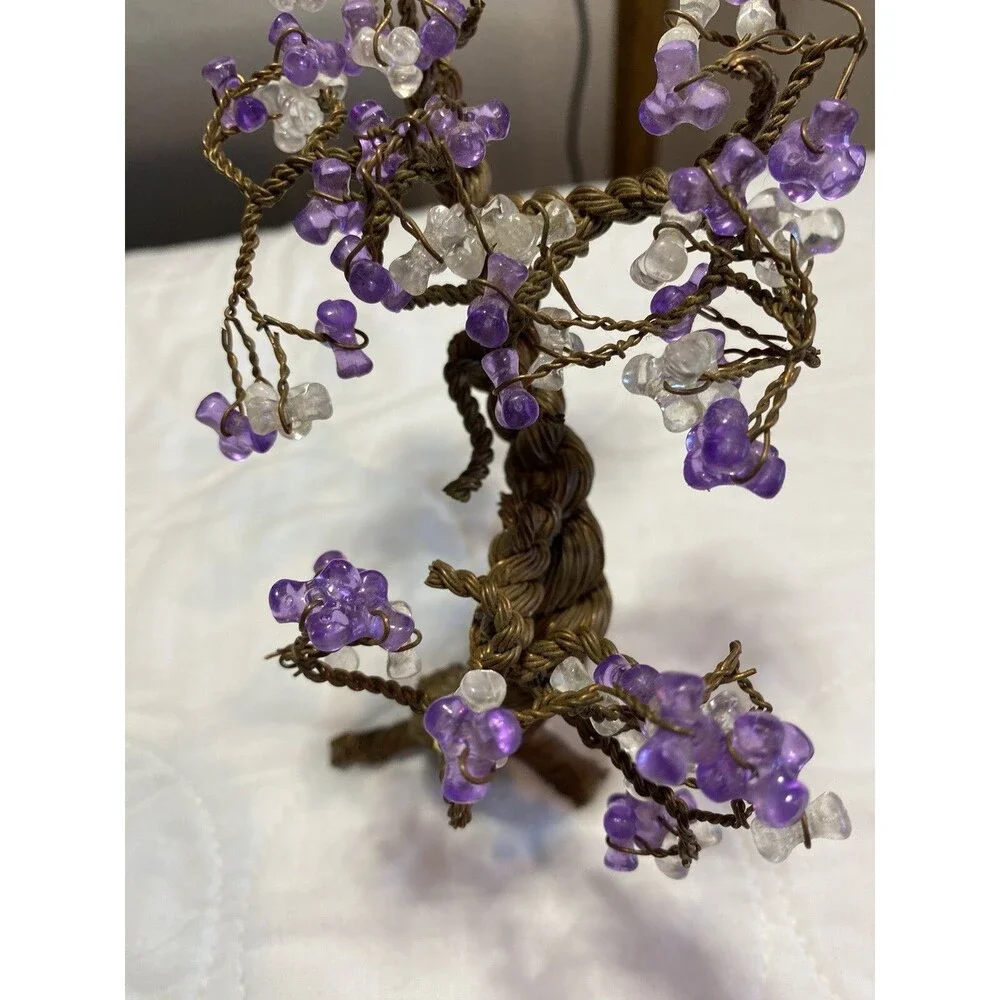 Bonsai Tree Of Life With Purple Beads Copper Wire